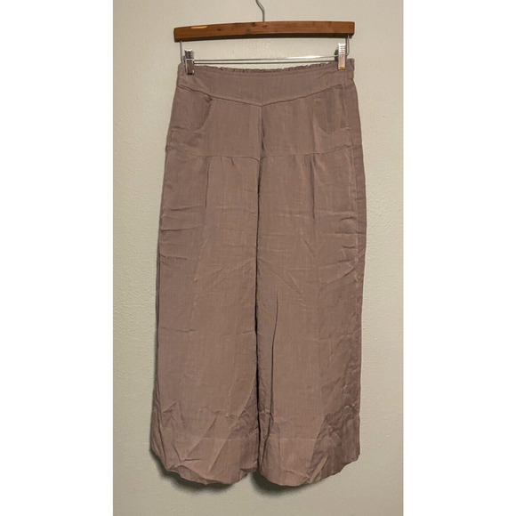 Womens Crop Pants Size Large Gray Wide Leg Pull On Relaxed Lagenlook Boho - Picture 1 of 10